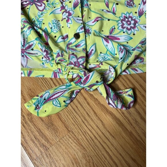 Emily Daniels Floral‎ Button-Down Short Sleeve Tie-Front Top XL Rayon Yellow - Picture 3 of 5